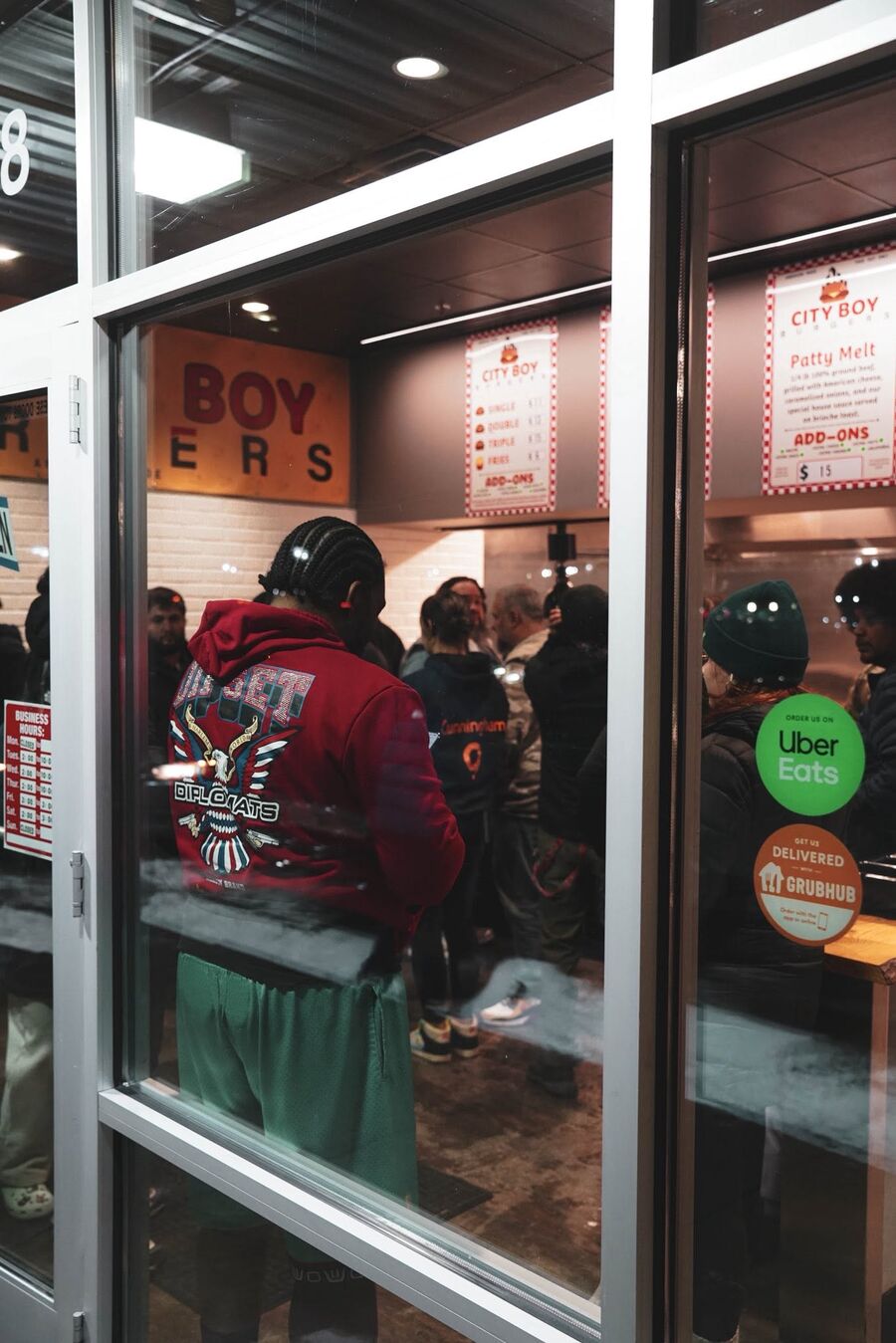 Ordering at the City Boy Burgers window